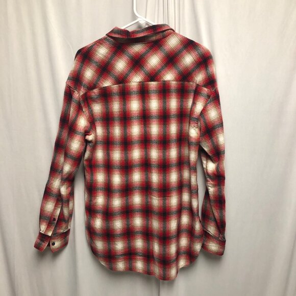 Forever 21 Flannel Shirt Mens Size Medium Red Black White Plaid Button Up Casual - Picture 2 of 8